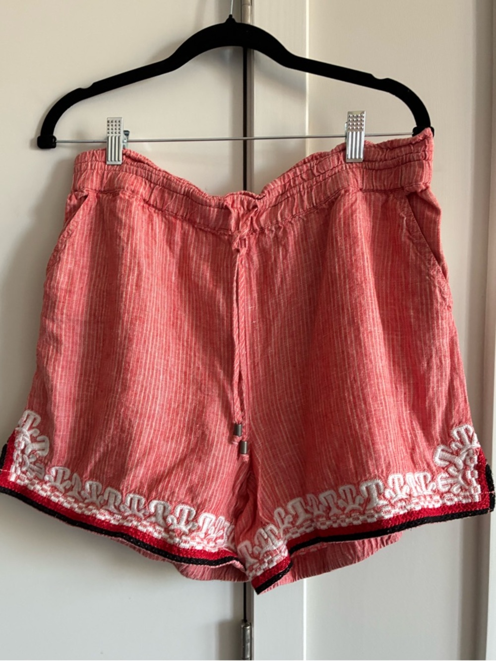 Anthropologie red Striped Embroidered Athletic Shorts